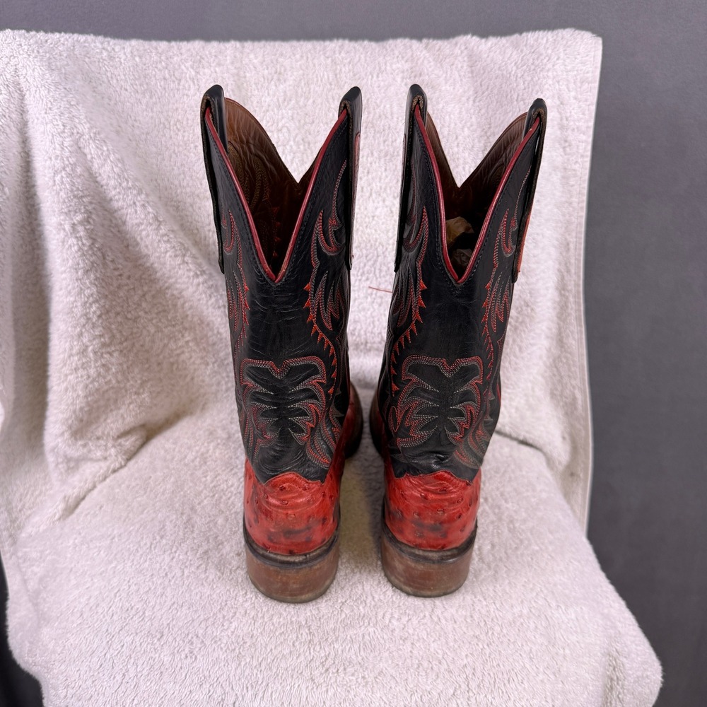 Nocona Womens Cowboy Boots 6 B Full Quill Ostrich Exotic‎ Red Black USA Made - Picture 4 of 16